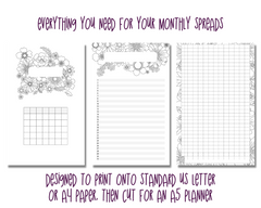 Pretty Flowers A5 Bujo Colouring Page Planner Inserts | For six-ring binders - Download and Print at home!