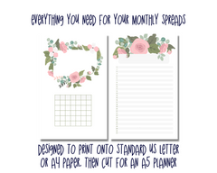 Undated Printable Bullet Journal Template | Planner PDF Calendar Bundle - "Garden Florals" Planner Bujo Pages for Loose-Leaf A5 Binders