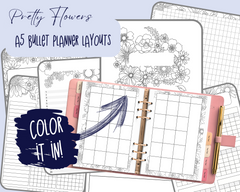 Pretty Flowers A5 Bujo Colouring Page Planner Inserts | For six-ring binders - Download and Print at home!