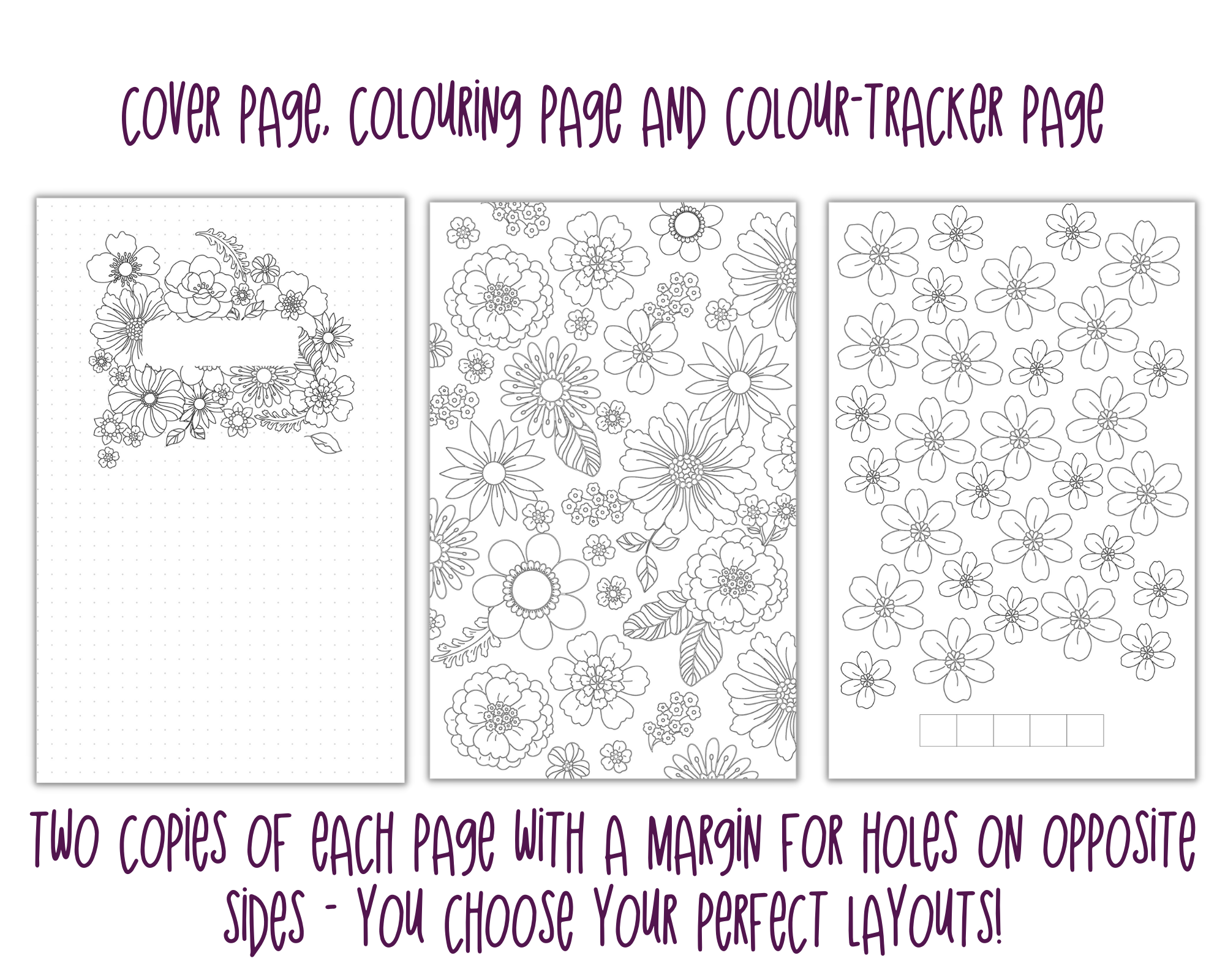 Pretty Flowers A5 Colouring Page Planner Inserts | For six-ring binders - Download and Print at home!