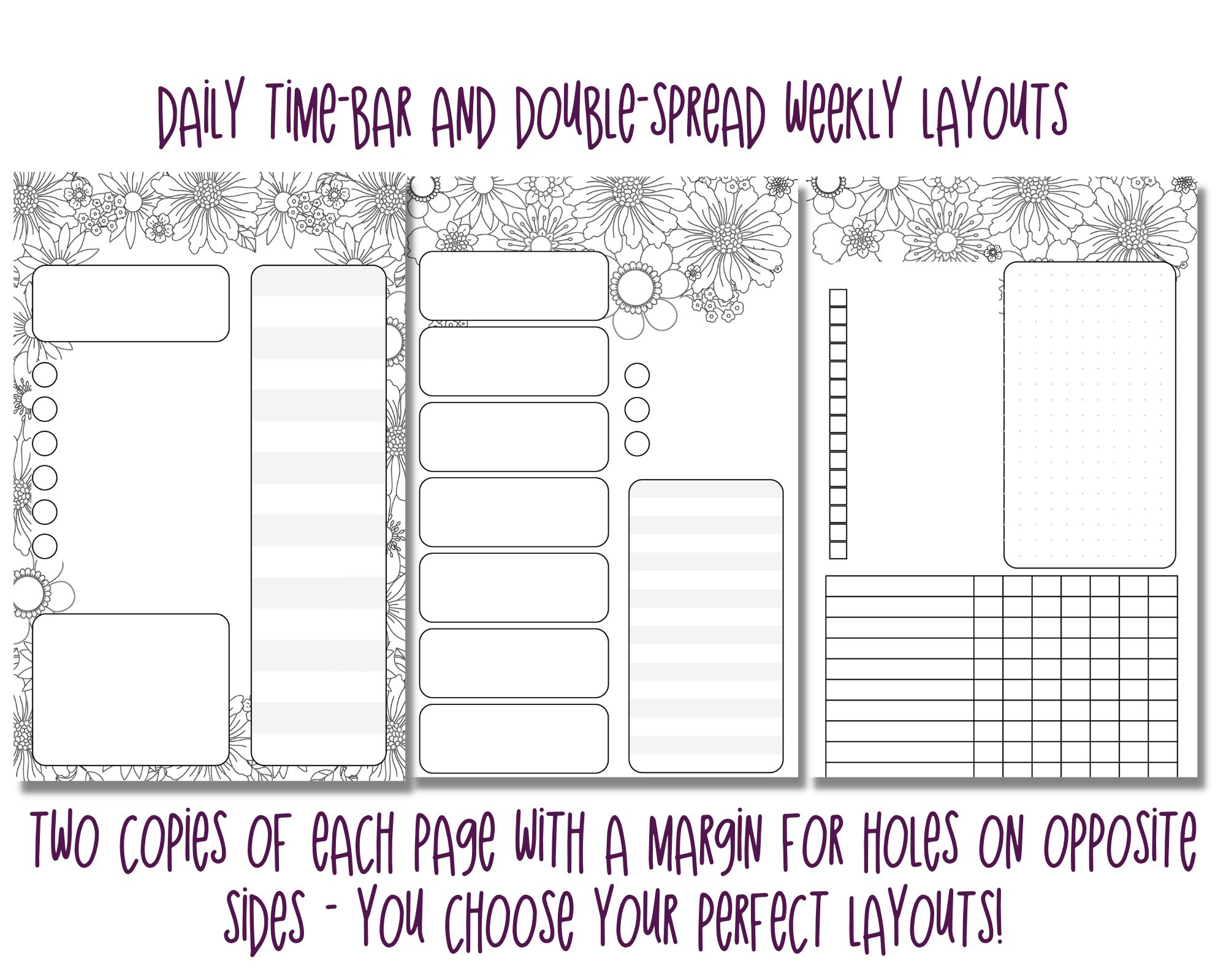 Pretty Flowers A5 Bujo Colouring Page Planner Inserts | For six-ring binders - Download and Print at home!