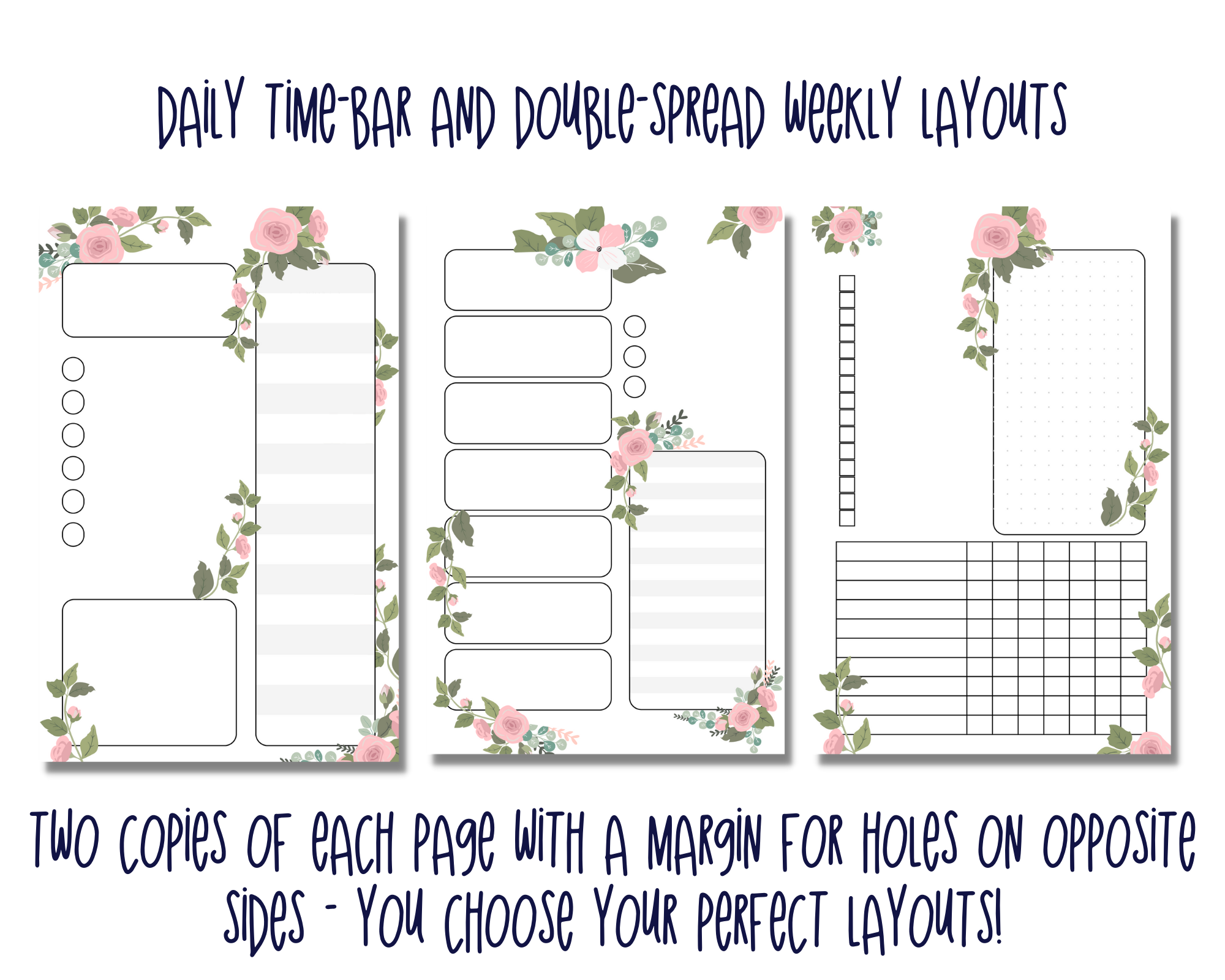 Undated Printable Bullet Journal Template | Planner PDF Calendar Bundle - "Garden Florals" Planner Bujo Pages for Loose-Leaf A5 Binders