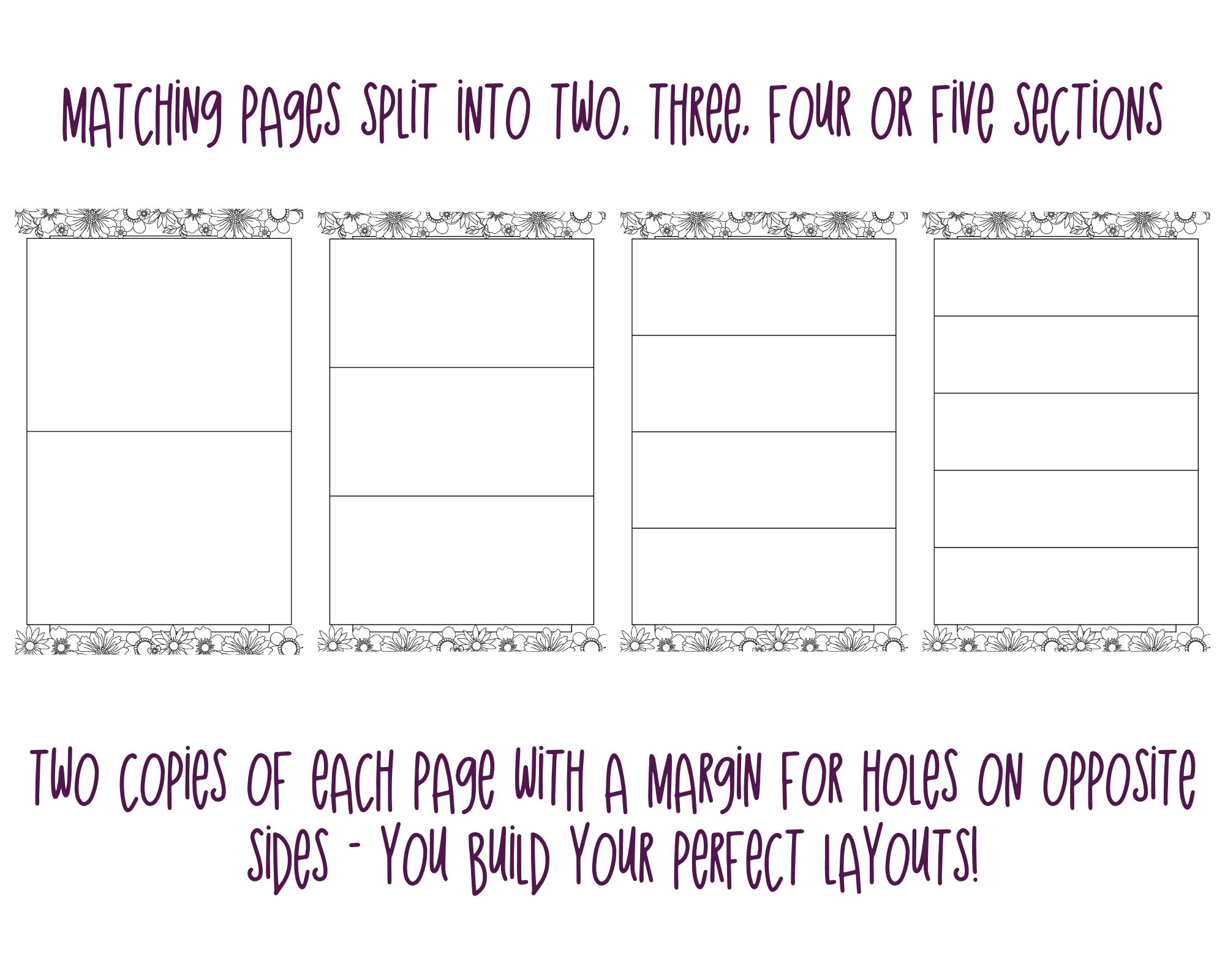 Pretty Flowers A5 Bujo Colouring Page Planner Inserts | For six-ring binders - Download and Print at home!