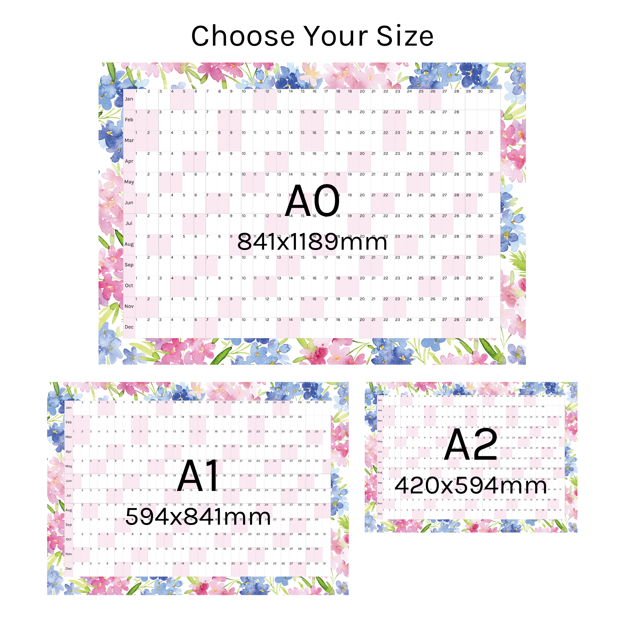 Horizontal 2025 Paper Wall Planner | Blossom Breeze
