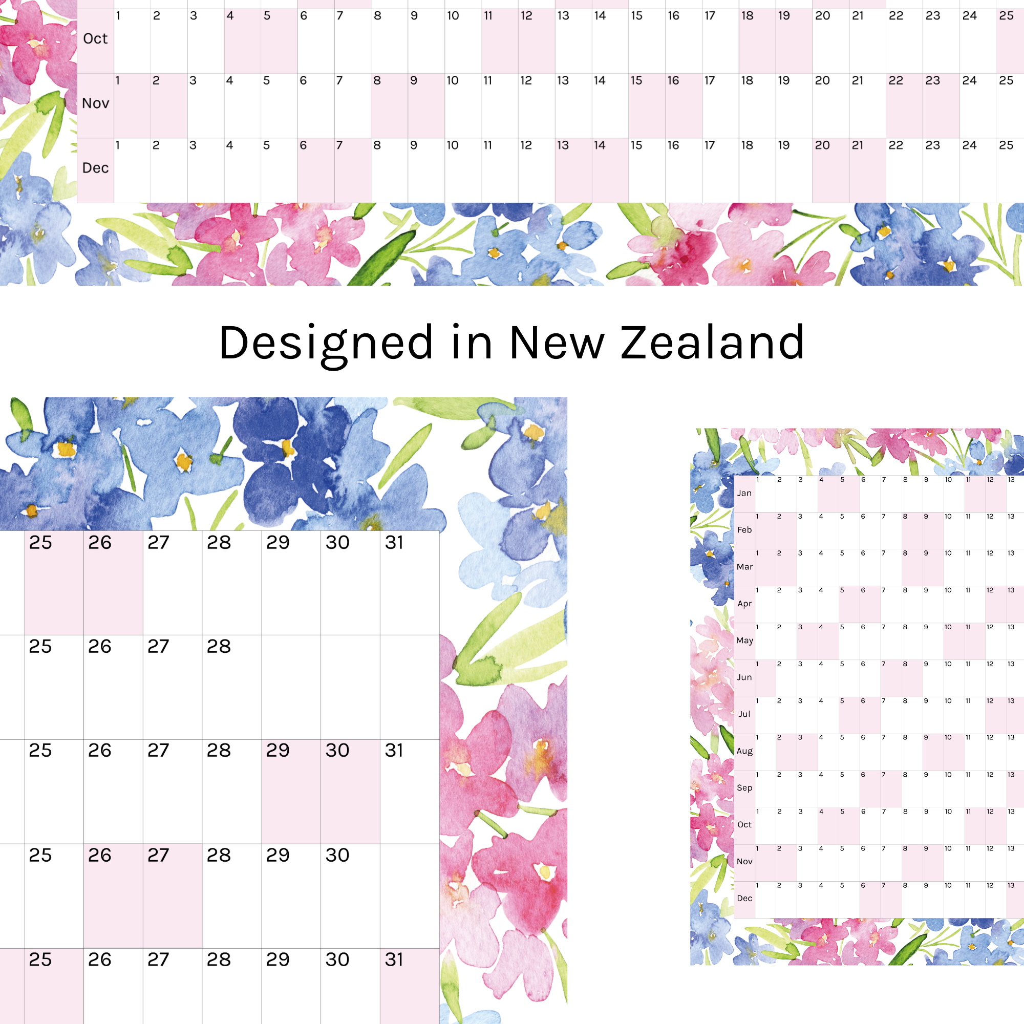 Horizontal 2025 Paper Wall Planner | Blossom Breeze