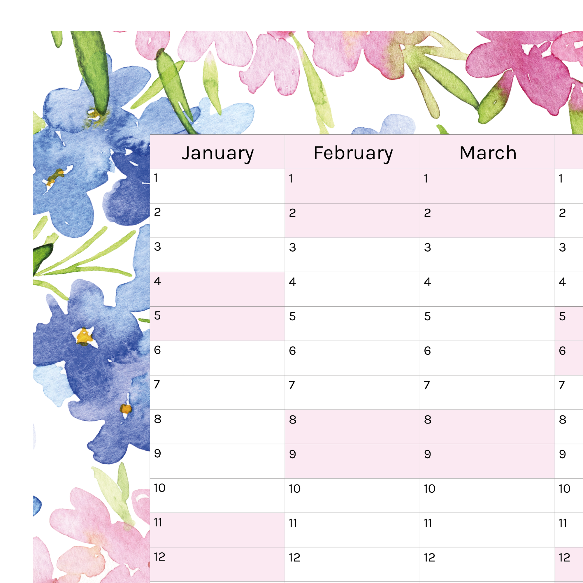 Vertical 2025 Paper Wall Planner | Blossom Breeze