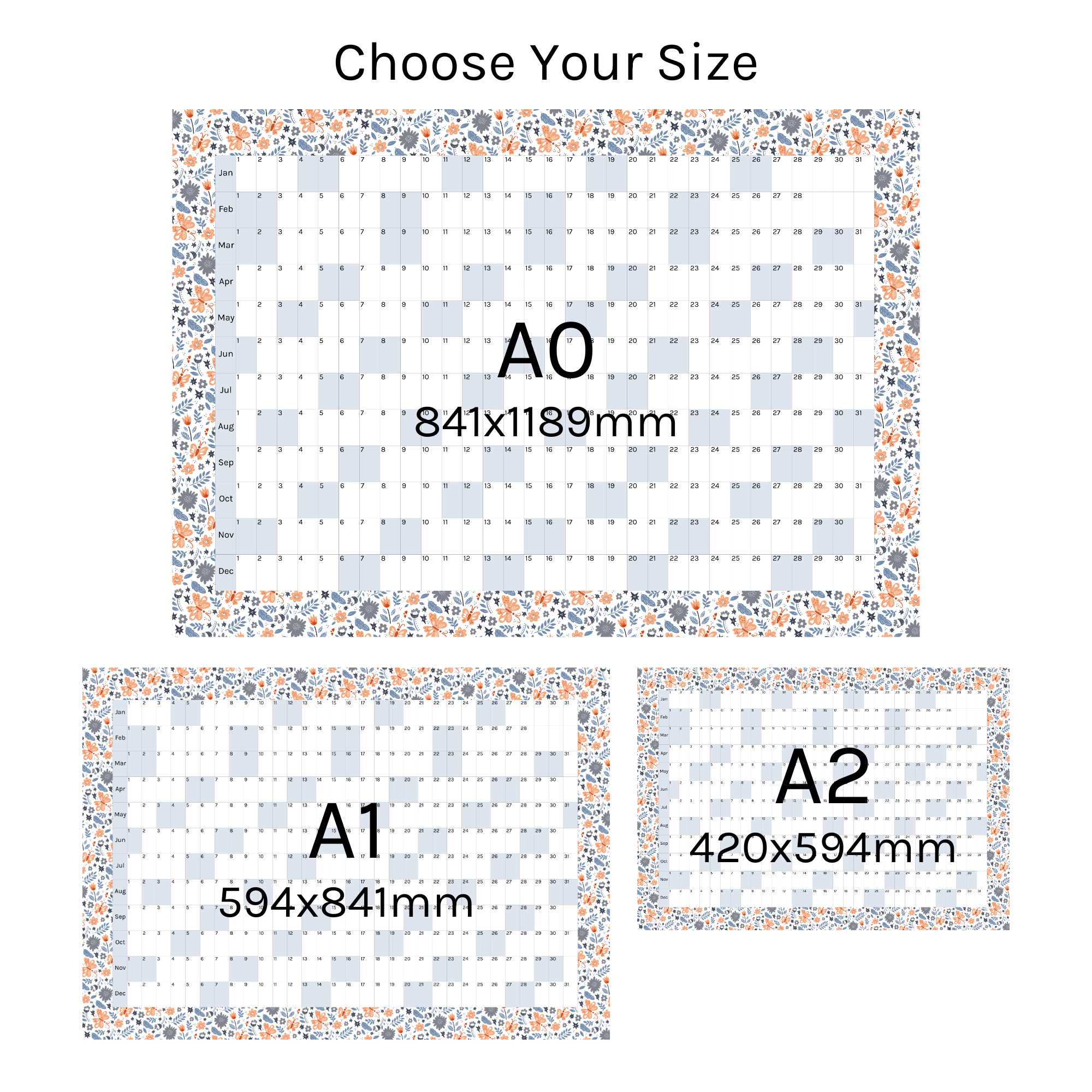 Horizontal 2025 Paper Wall Planner | Floral Flutter