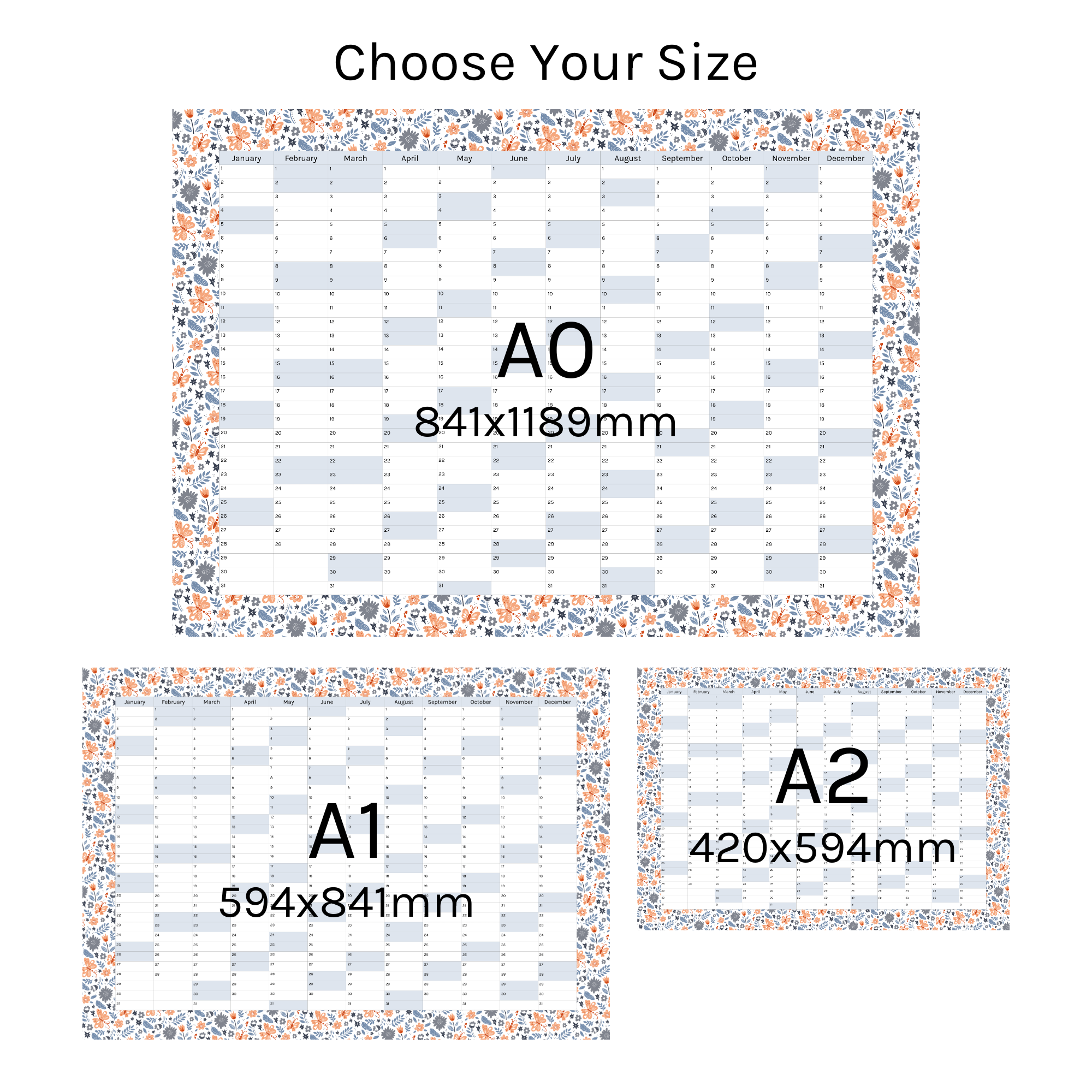 Vertical 2025 Paper Wall Planner | Floral Flutter