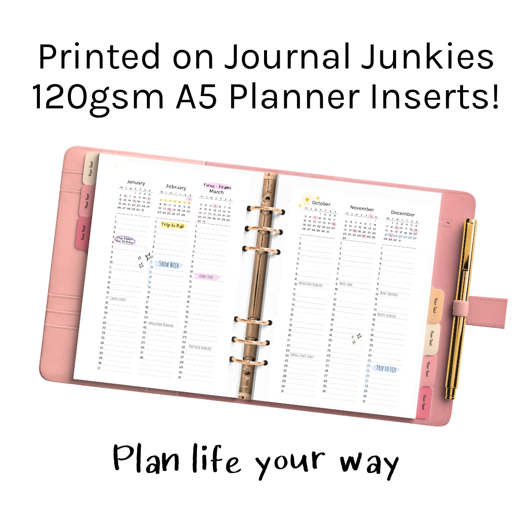Loose Leaf A5 Planner Inserts 120gsm | 2026 Dated List Yearly Log