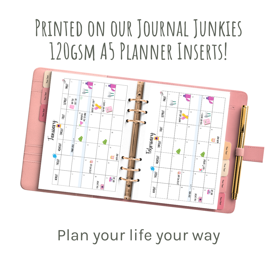 Loose Leaf A5 Planner Inserts 120gsm | Undated Monthly Calendar Log