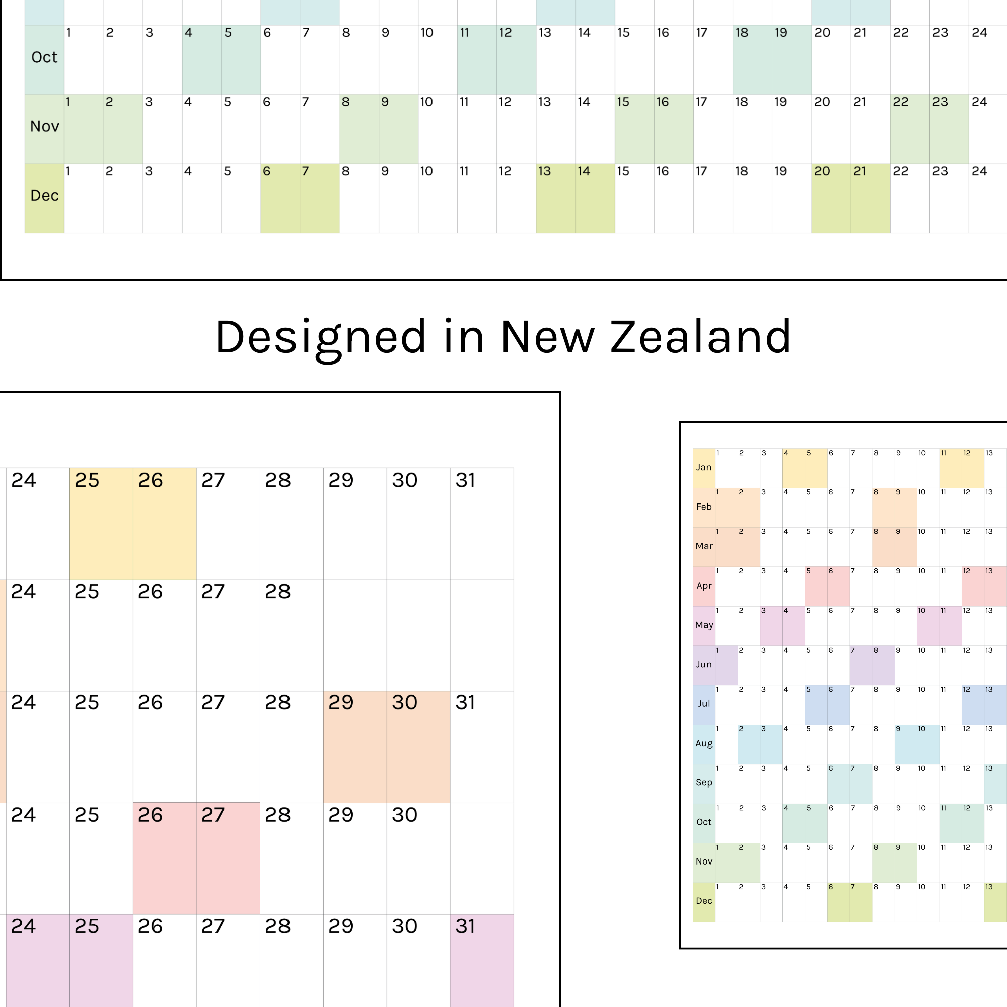 Horizontal 2026 Paper Wall Planner | Julie's Rainbow