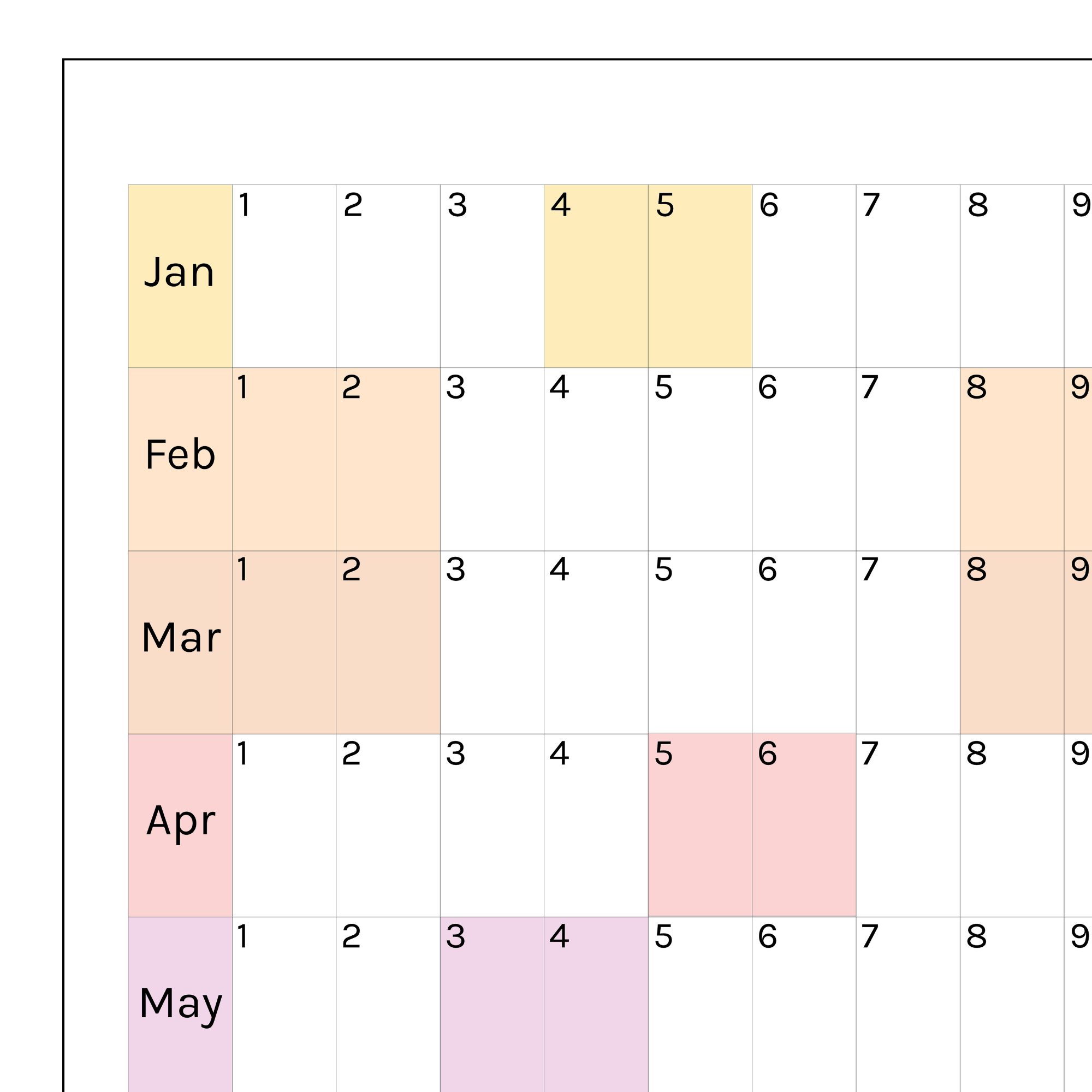 Horizontal 2026 Paper Wall Planner | Julie's Rainbow