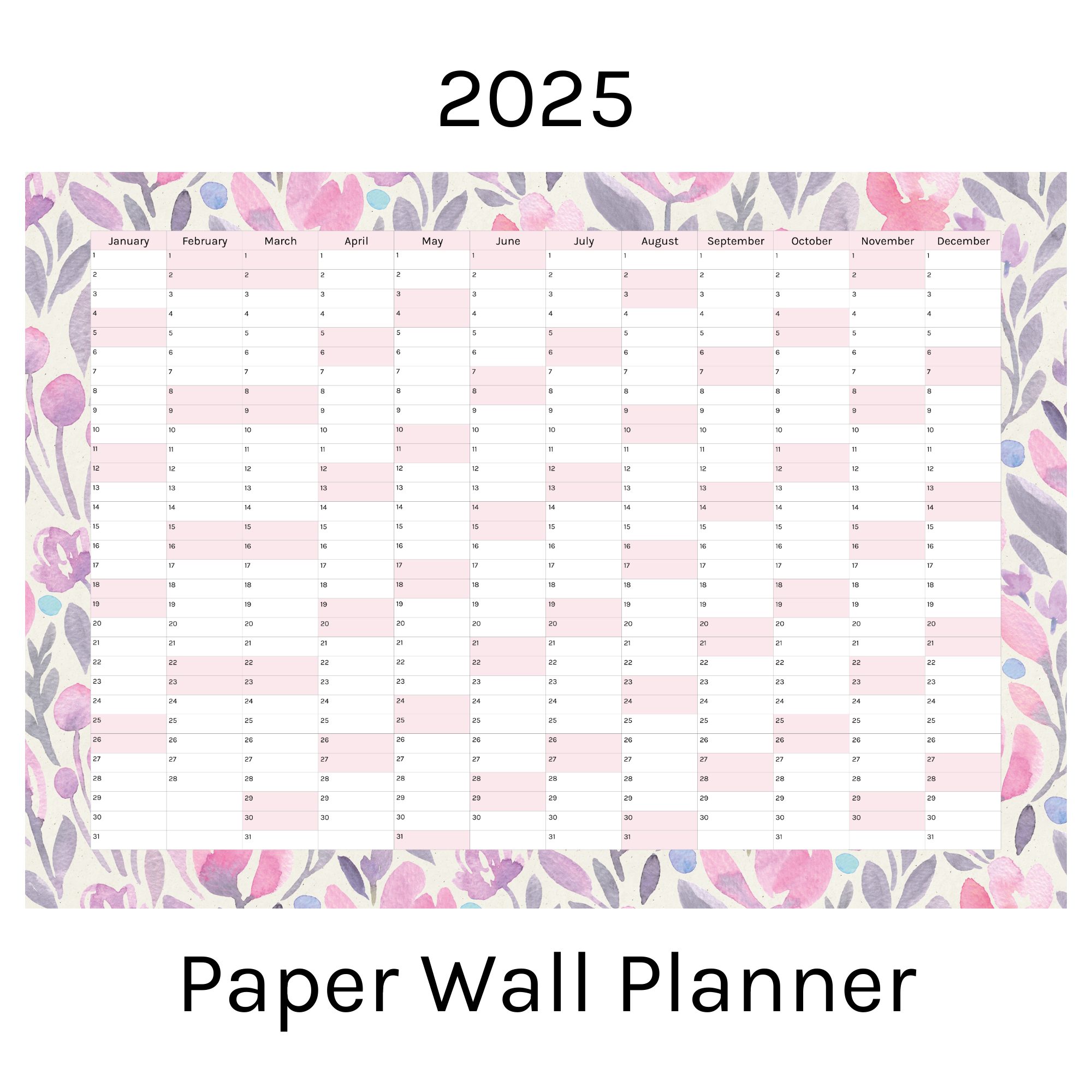 Vertical 2025 Paper Wall Planner | Lavender Bloom