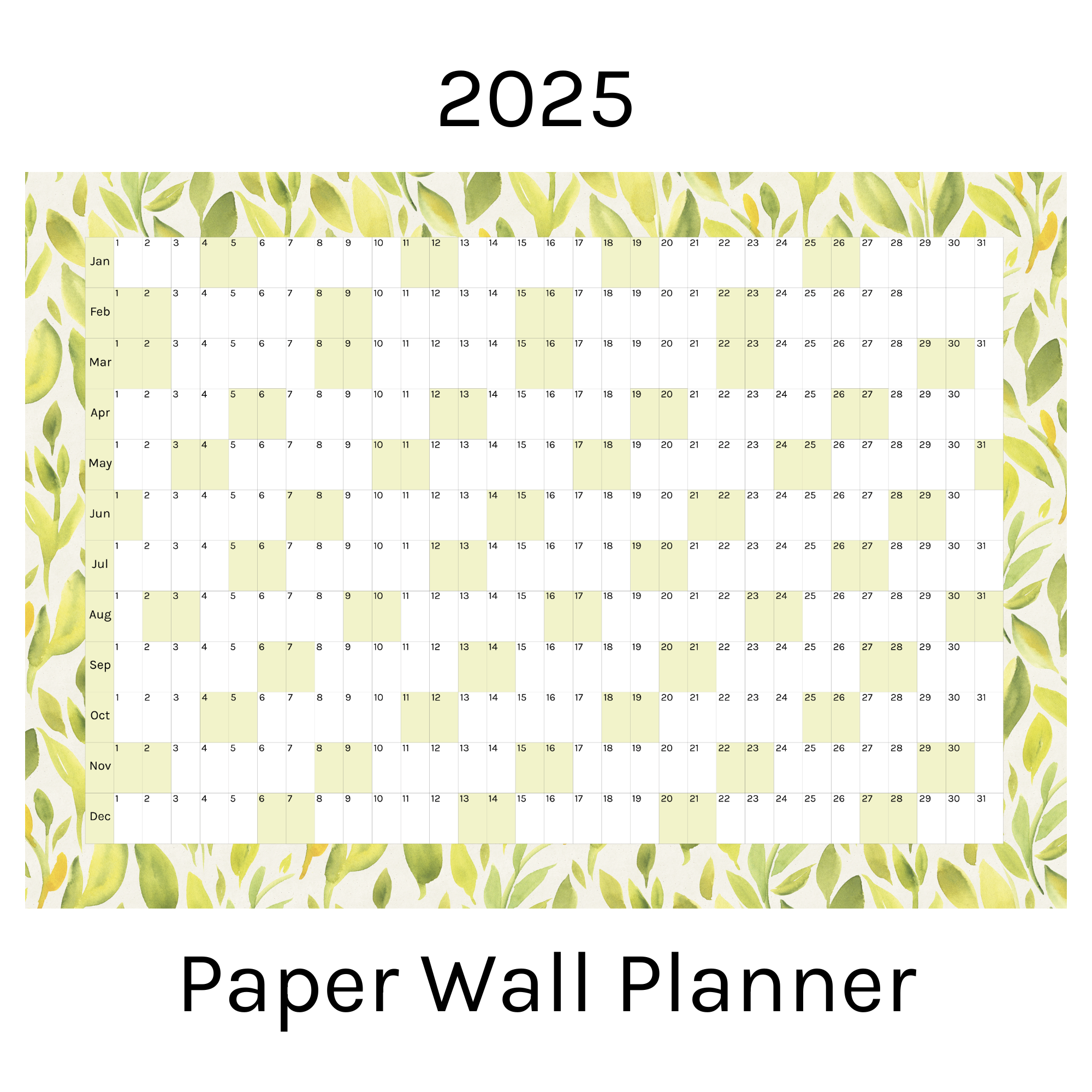 Horizontal 2025 Paper Wall Planner | Lemon Leaf