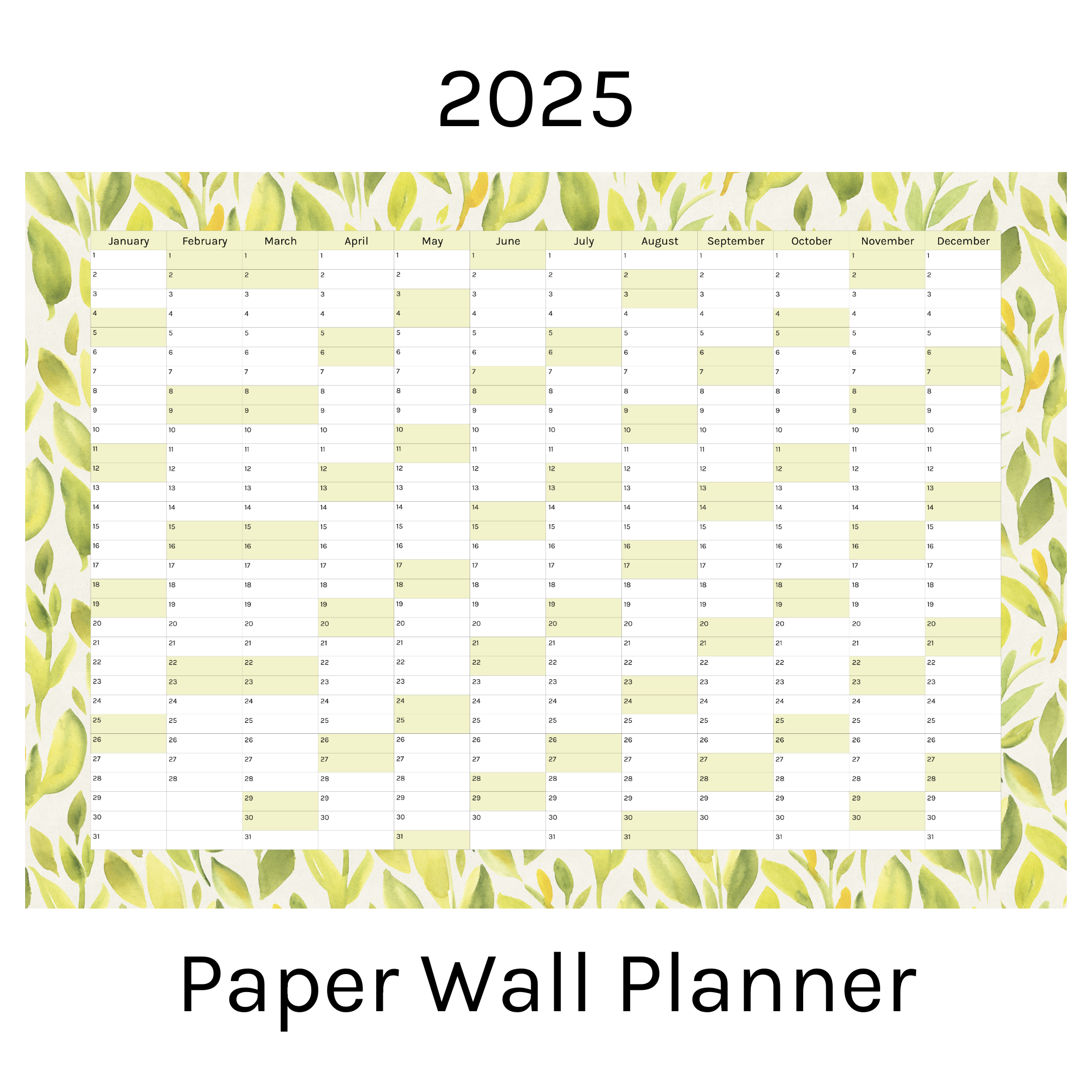 Vertical 2025 Paper Wall Planner | Lemon Leaf