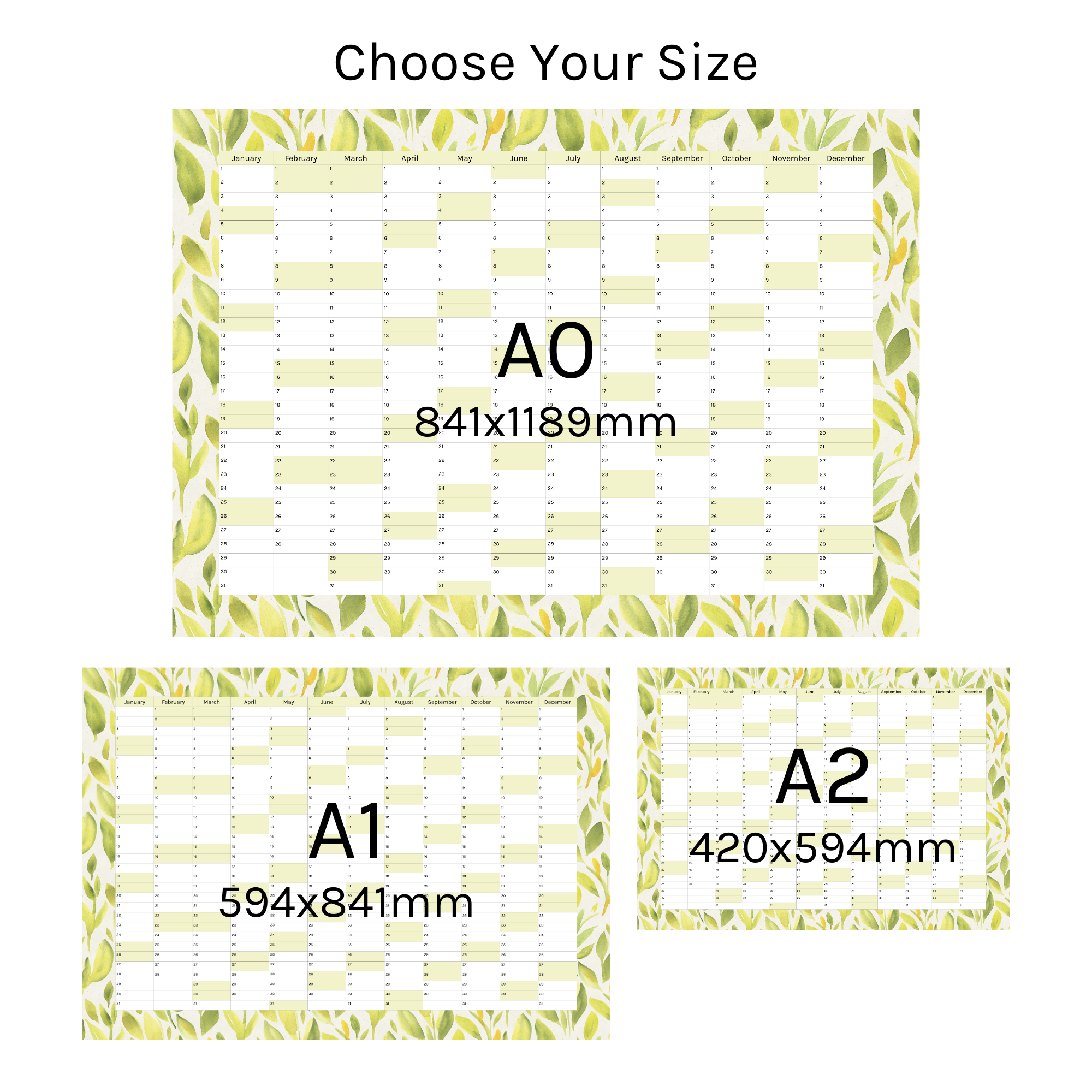 Vertical 2025 Paper Wall Planner | Lemon Leaf