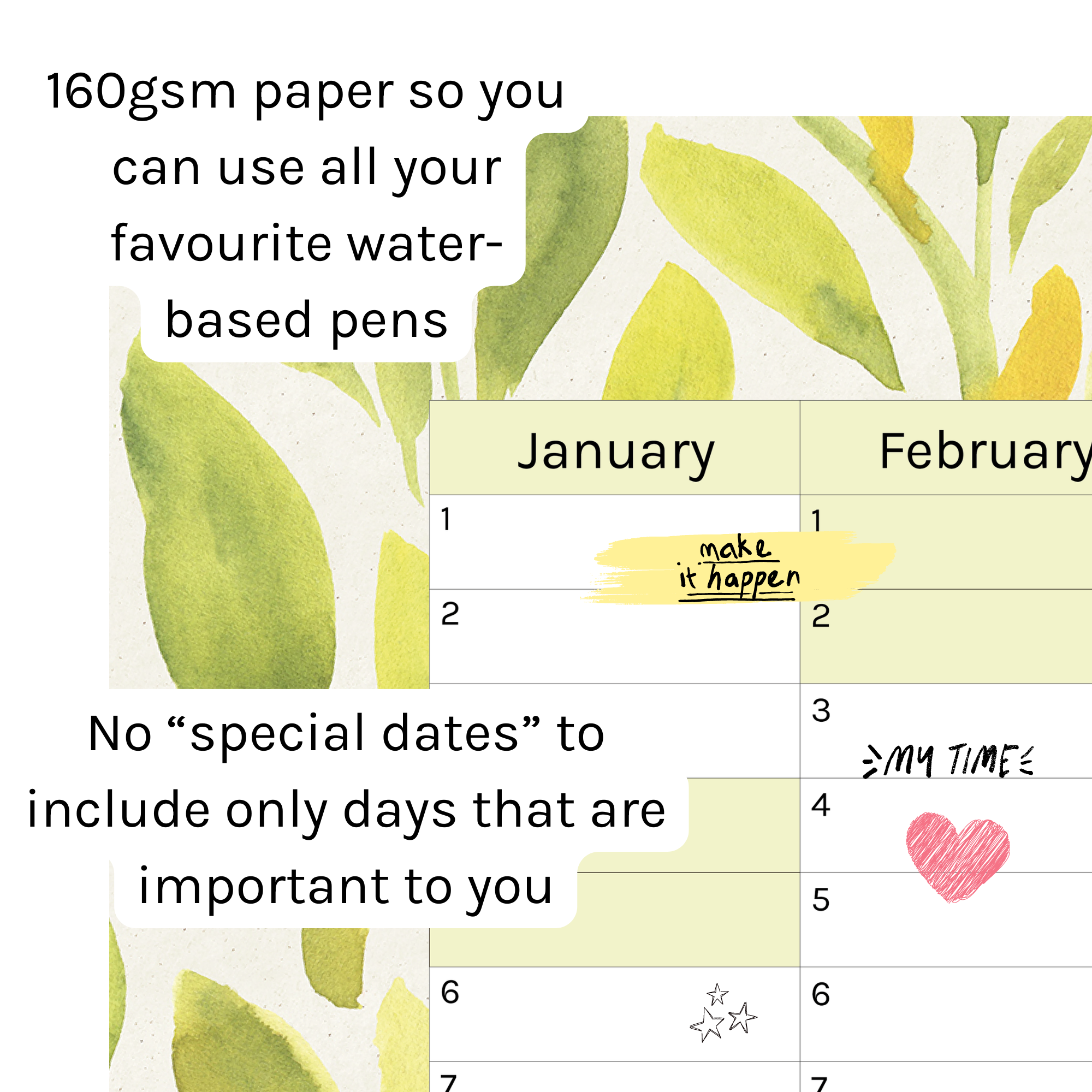 Vertical 2025 Paper Wall Planner | Lemon Leaf