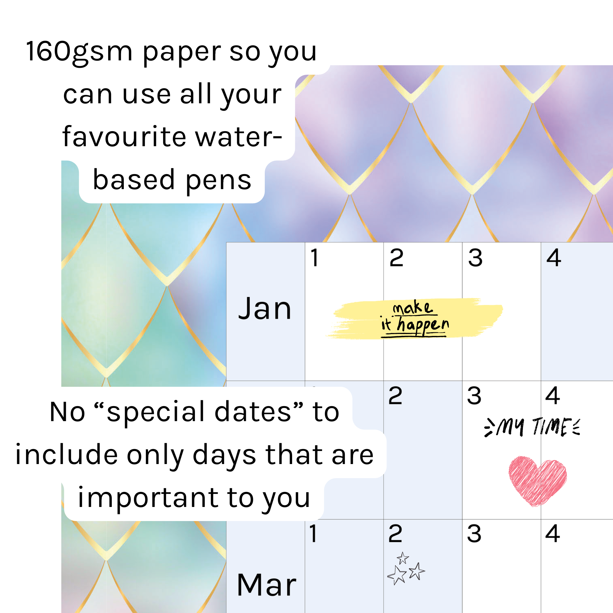 Horizontal 2025 Paper Wall Planner | Mermaid Tail