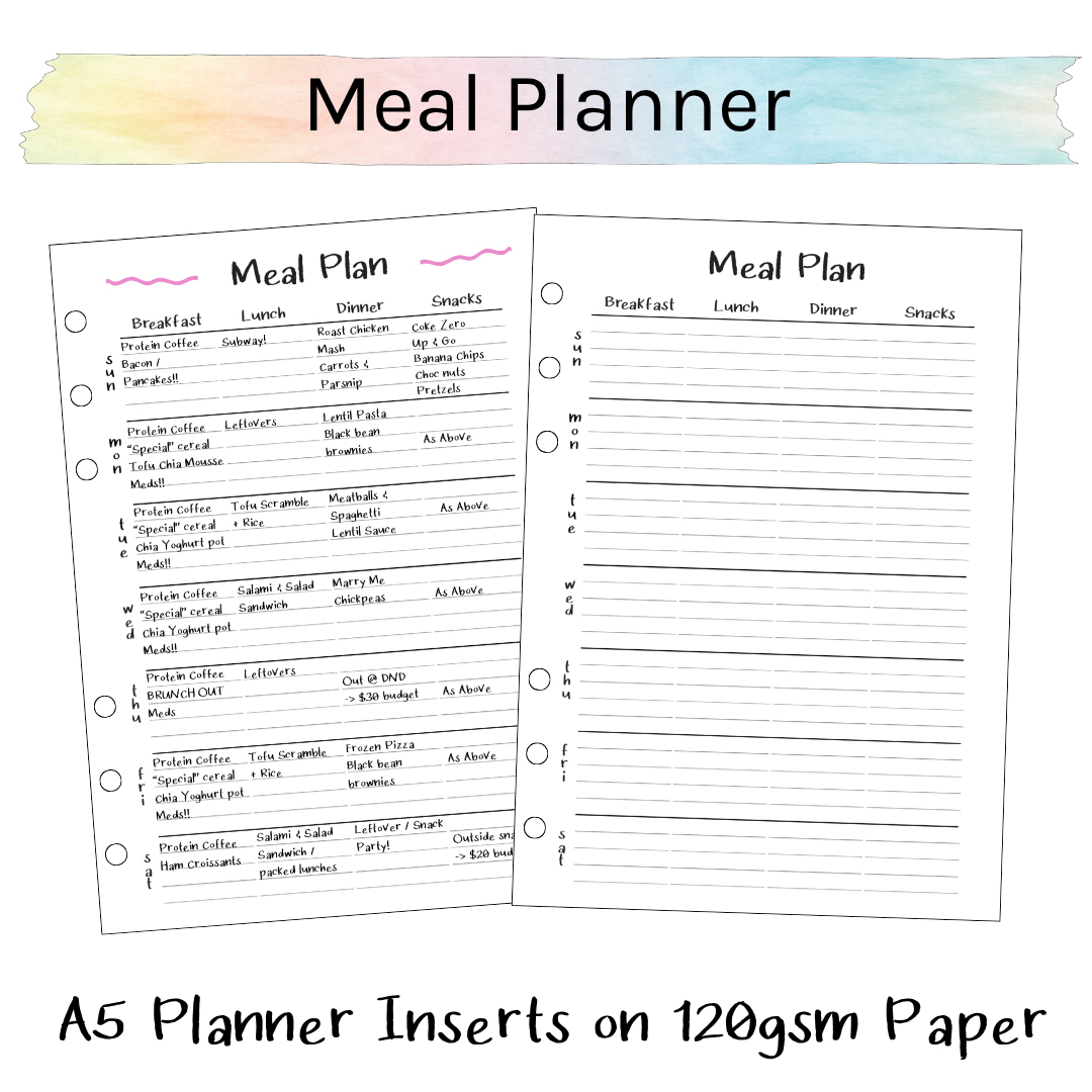 A5 Planner Inserts 120gsm | Nifty Meal Plan