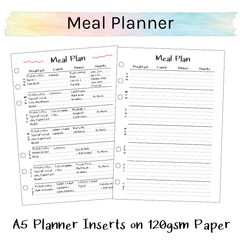 A5 Planner Inserts 120gsm | Nifty Meal Plan
