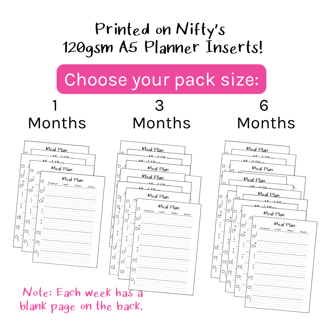 A5 Planner Inserts 120gsm | Nifty Meal Plan