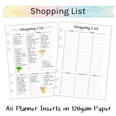 A5 Planner Inserts 120gsm | Nifty Shopping List