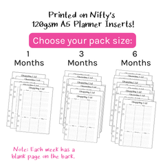 A5 Planner Inserts 120gsm | Nifty Shopping List