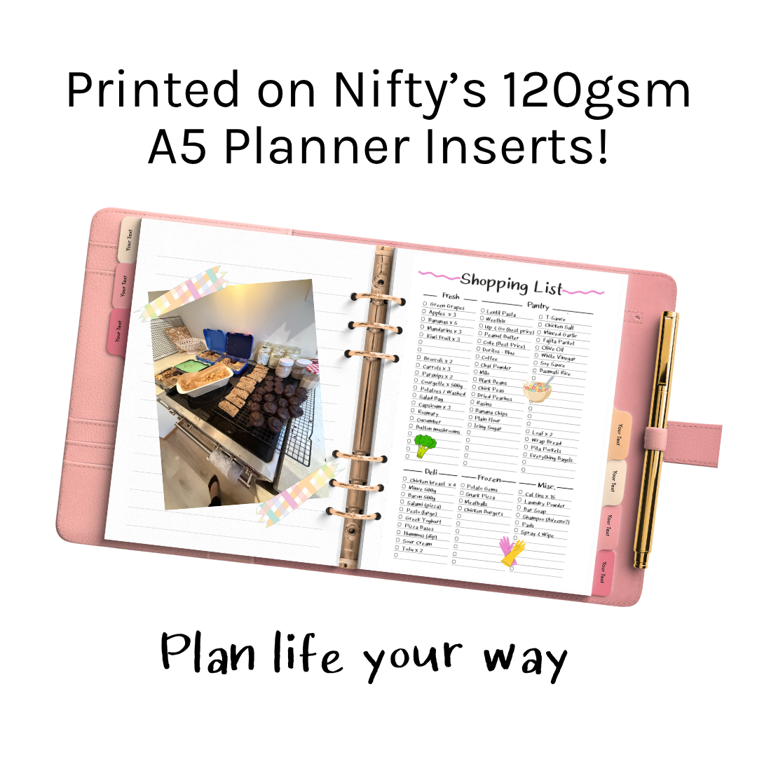 A5 Planner Inserts 120gsm | Nifty Shopping List