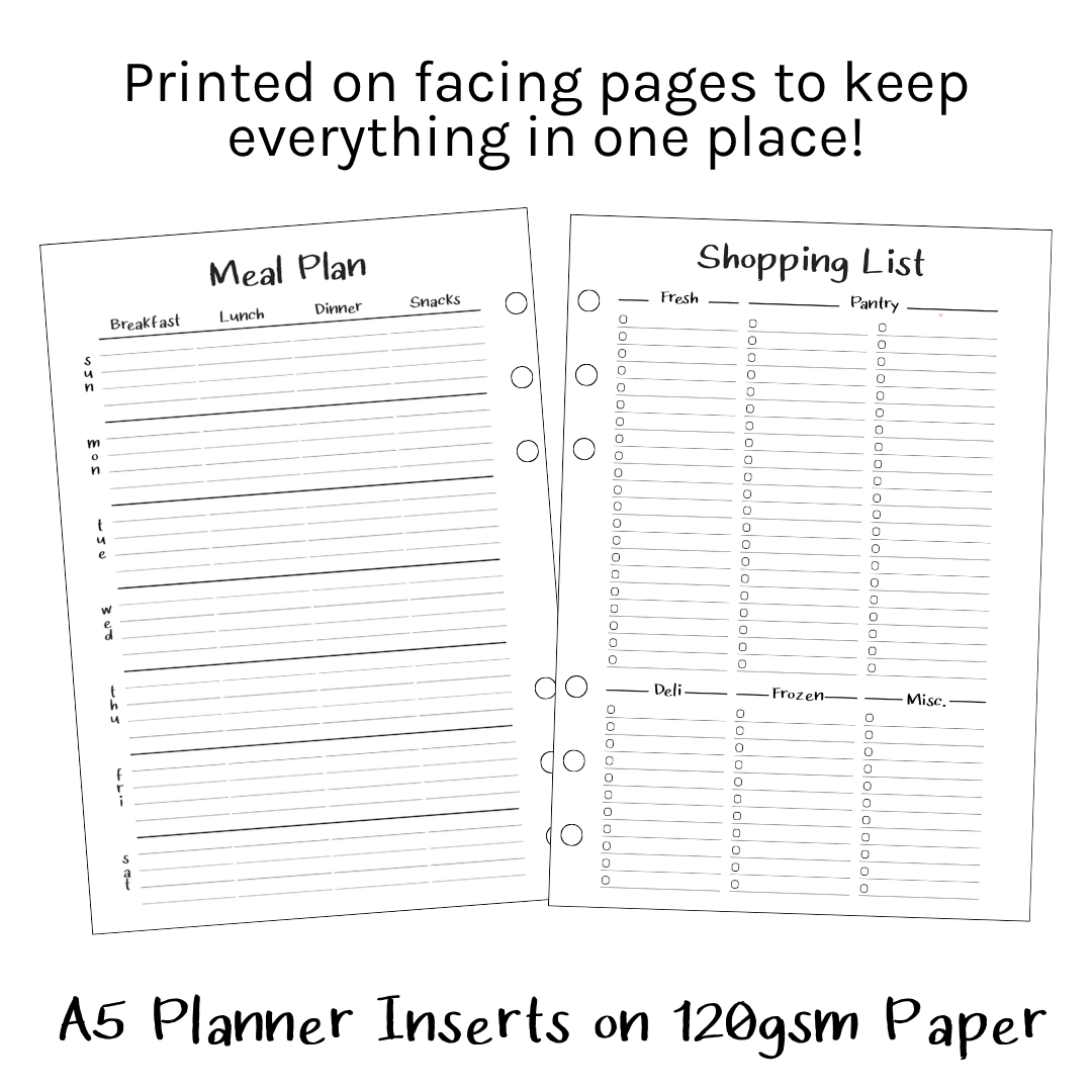 A5 Planner Inserts 120gsm | Nifty Meal Planning Bundle