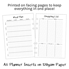 A5 Planner Inserts 120gsm | Nifty Meal Planning Bundle