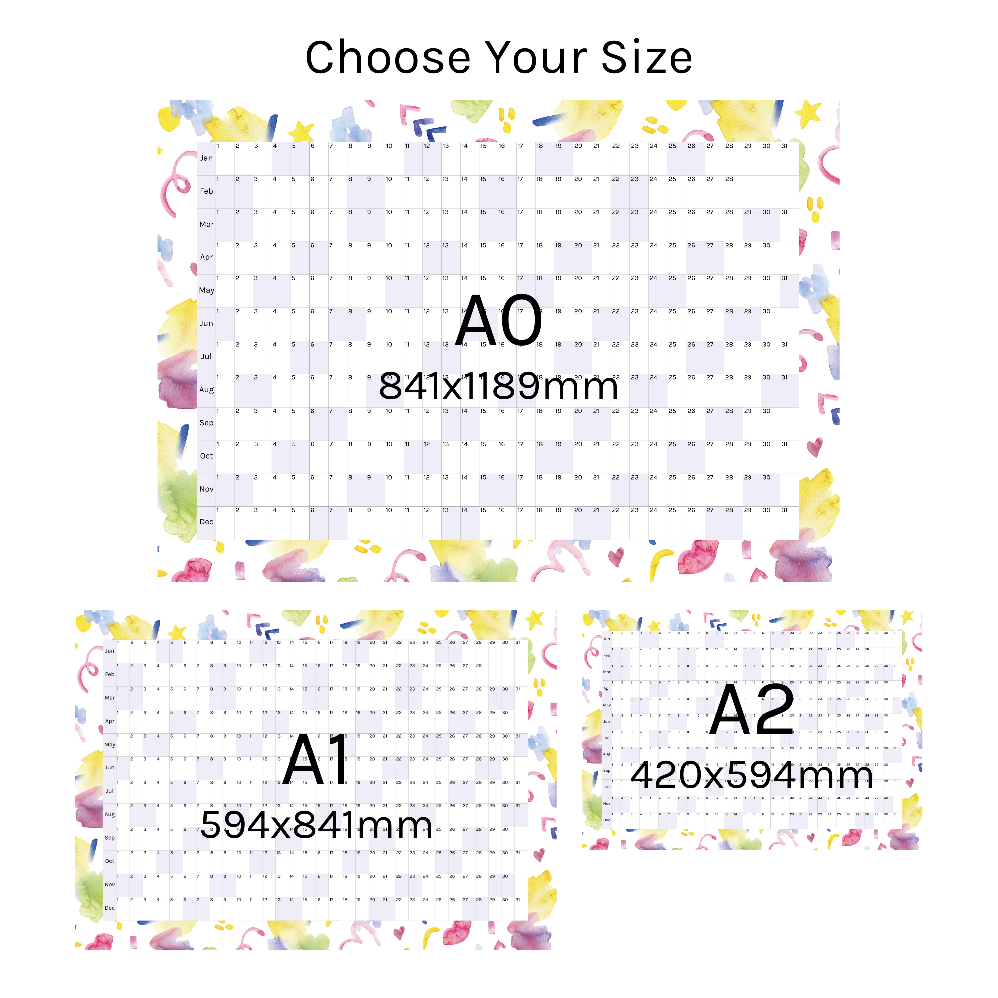Horizontal 2025 Paper Wall Planner | Scribble Splash