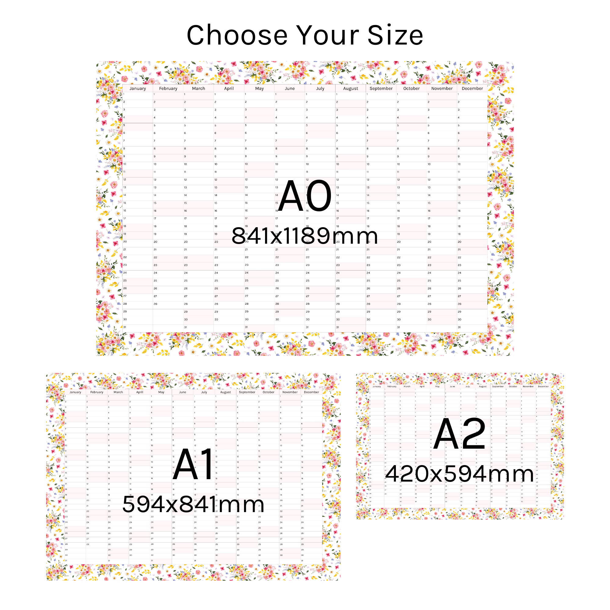Vertical 2025 Paper Wall Planner | Summer Blossom