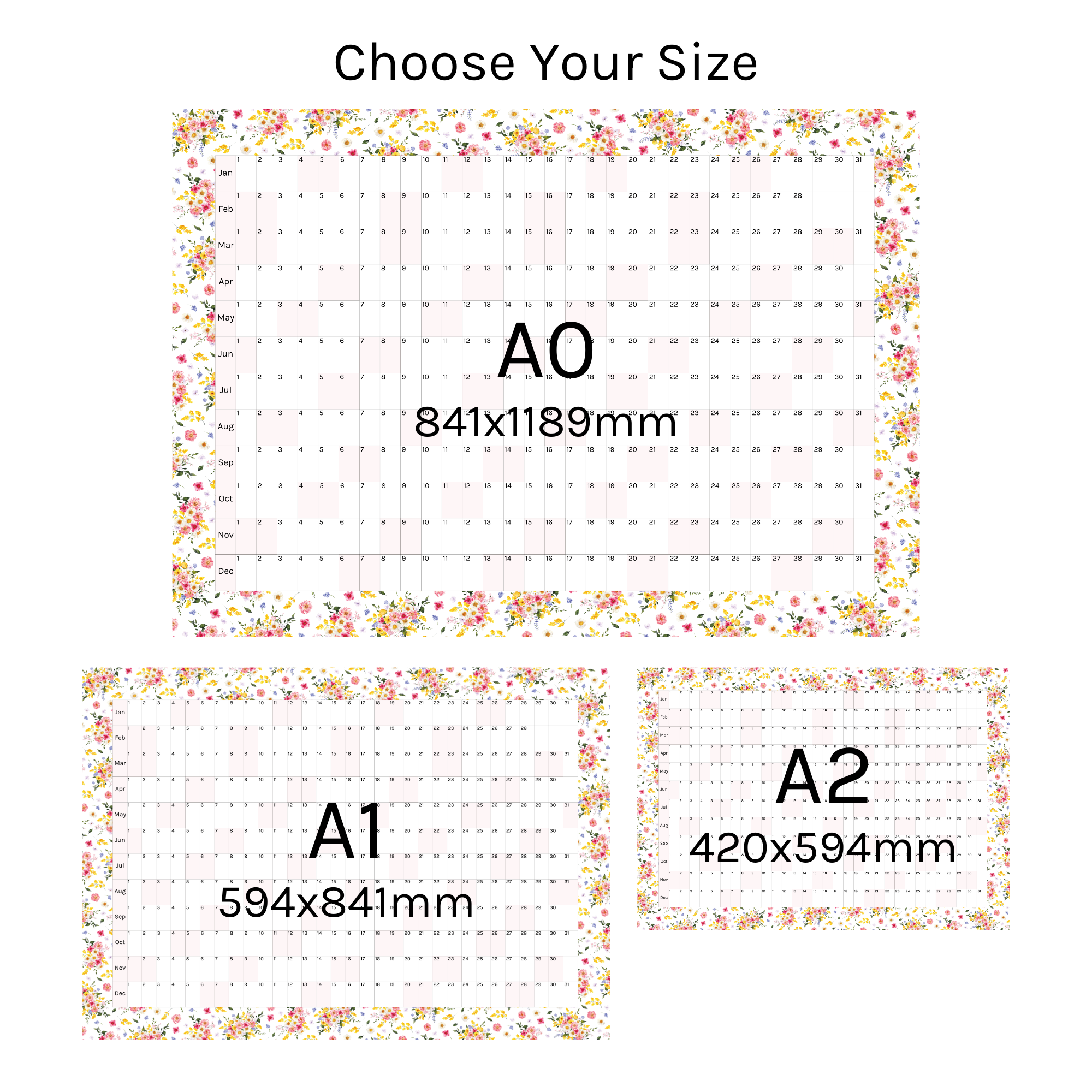 Horizontal 2025 Paper Wall Planner | Summer Blossom