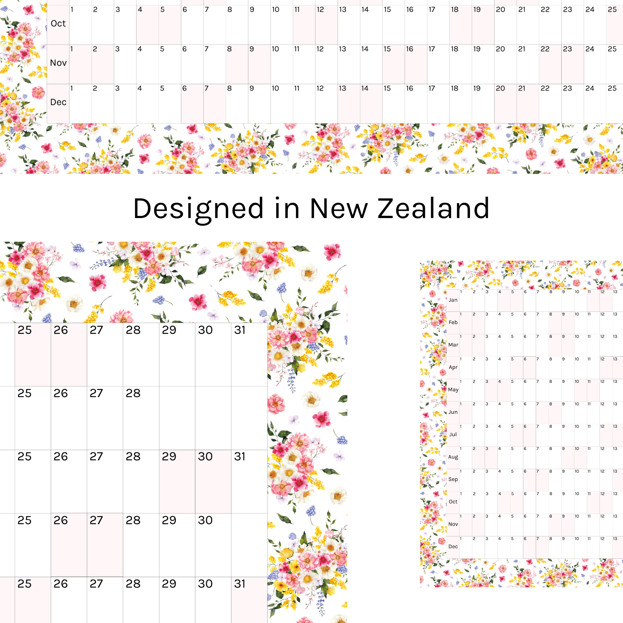 Horizontal 2025 Paper Wall Planner | Summer Blossom