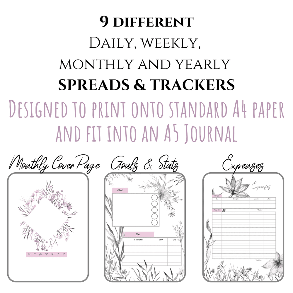 PDF Rustic jungle bullet journal printable pdf download for A5 A4 9 spreads