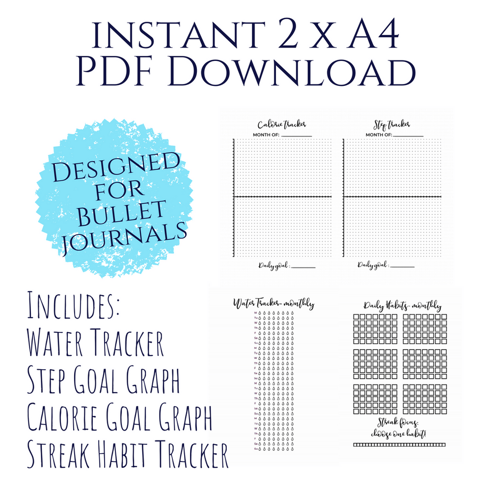habit health trackers bullet journal printable download step calorie water example