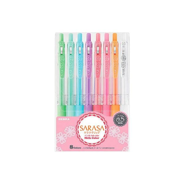 Zebra Sarasa Clip 0.5 Milk Gel Ink Ballpoint pen set, 8 milk colours New Zealand